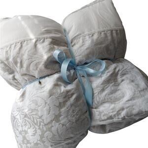 AT HOME! ECRU & CREAM HEAVY DAMASK W/CREAM INSETS LUXURY COMFORTER! QUEEN SIZE!